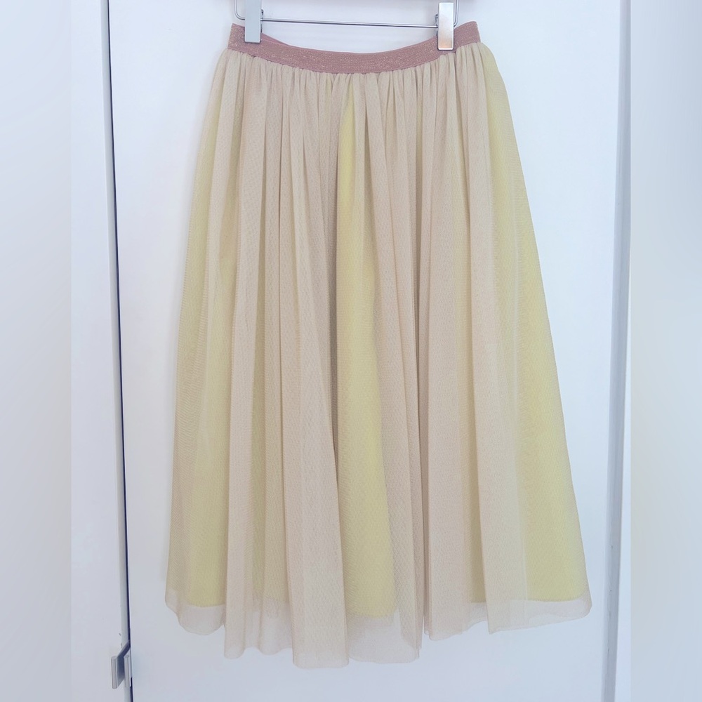Maisonette girls long skirt with shimmer mesh overlay in gold and yellow size 10